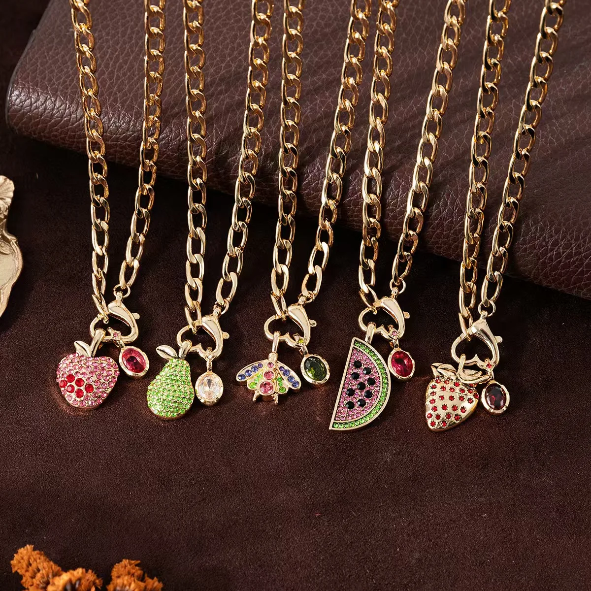 Fashion Jewelry Birthstone Fruit Series DIY Pendant Necklace Insect Watermelon Strawberry Pear Charms