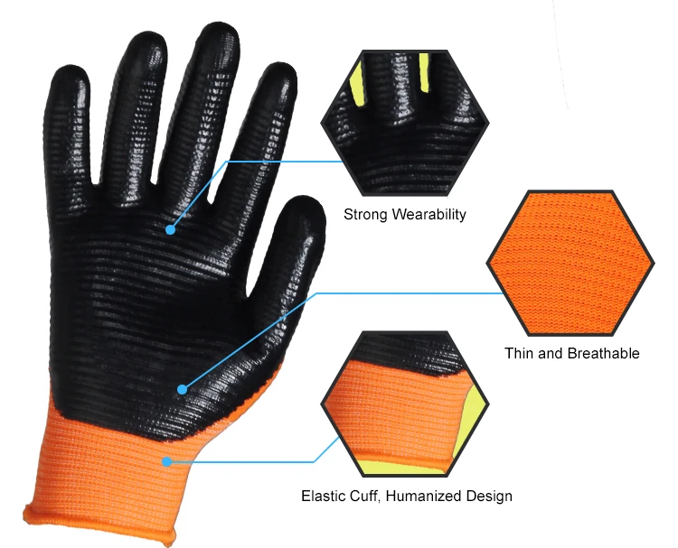FQGLOVE U3 water proof anti slip smooth wave nitrile work glove