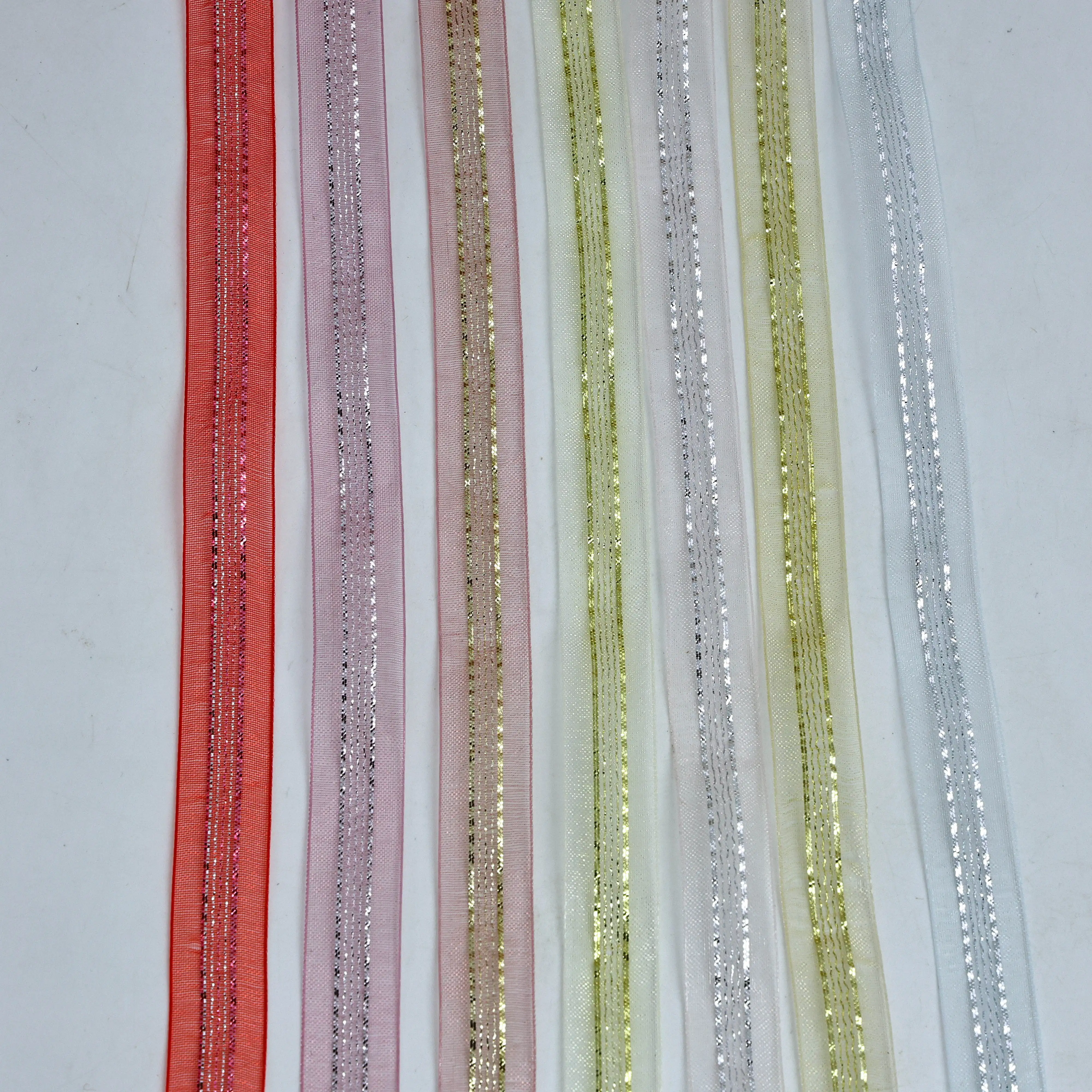 High Quality Custom Light Blue Gold Chiffon Ribbon Red Satin Organza Border Polyester Fabric Bow Logo Gift Wrap Holiday
