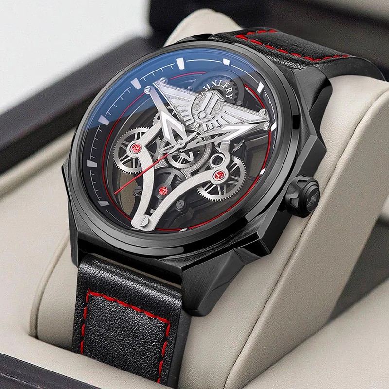 JINLERY Automatic Mechanical Watch Luxury Cutout Tribute Series Dial Design Waterproof Automatic Mechanical Wrist Watch