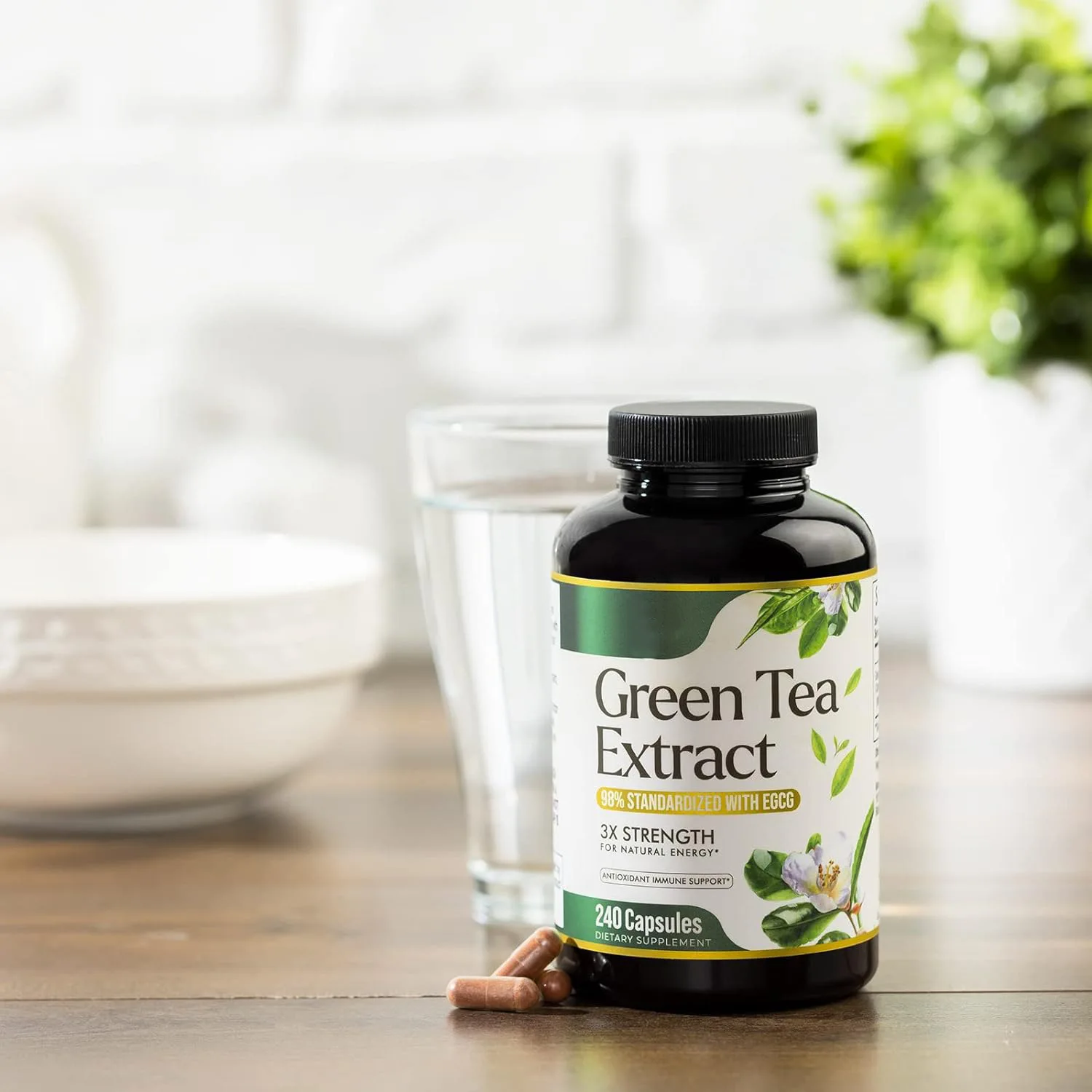 GMO-Free Healthcare Supplement Heart Health and Immune Support Green Tea Extract Capsules Antioxidant Boost