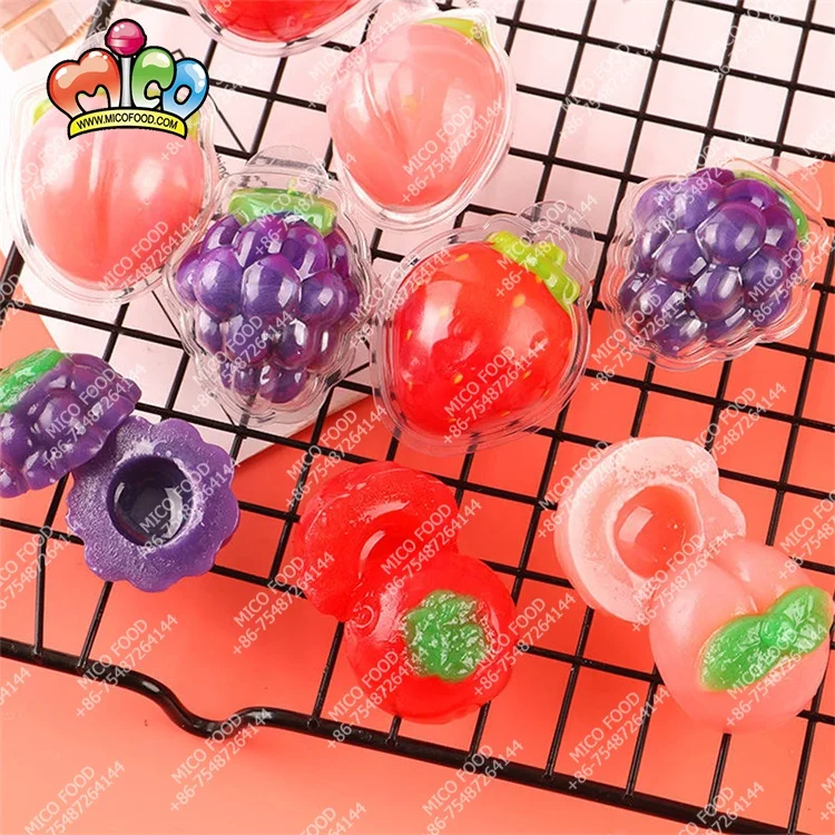 18g Factory Wholesale Gummy Candy Hot Sale Halal 3D Fruit Shape Filling Jelly Soft Gummy Candy