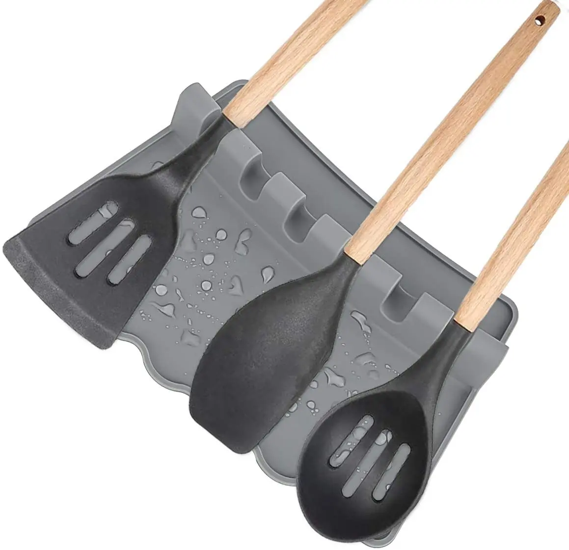 Housolution Non-Slip Silicone Utensil Rest with 6 Stable Slots, BPA-Free Kitchen Cooking Utensil Holder Rack for Home Use, Gray