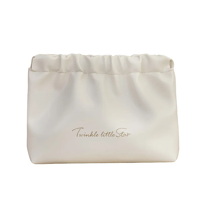 Customize LOGO Wrinkled Bag for Women Travel Kit Pouch Bag Pink Black Soft PU Plush Fabric Makeup Lipstick Cosmetic Storage Bag