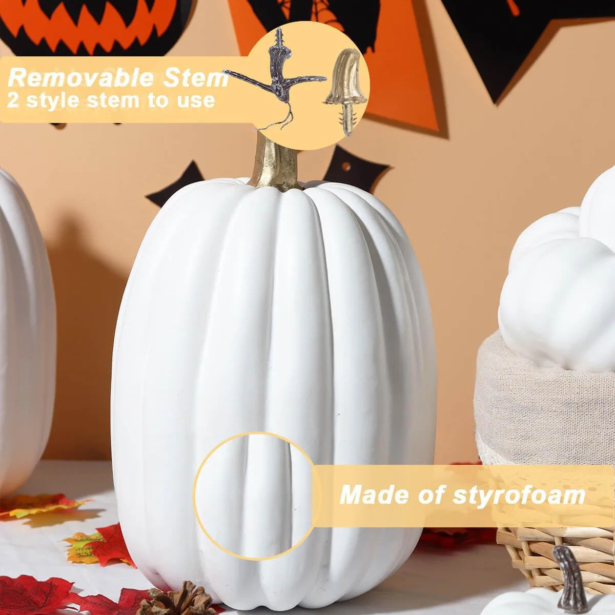 8.5 Inch Large Pumpkins for Decorating - 2PCS Big White Foam Decorative Pumpkins for Fall Decor,