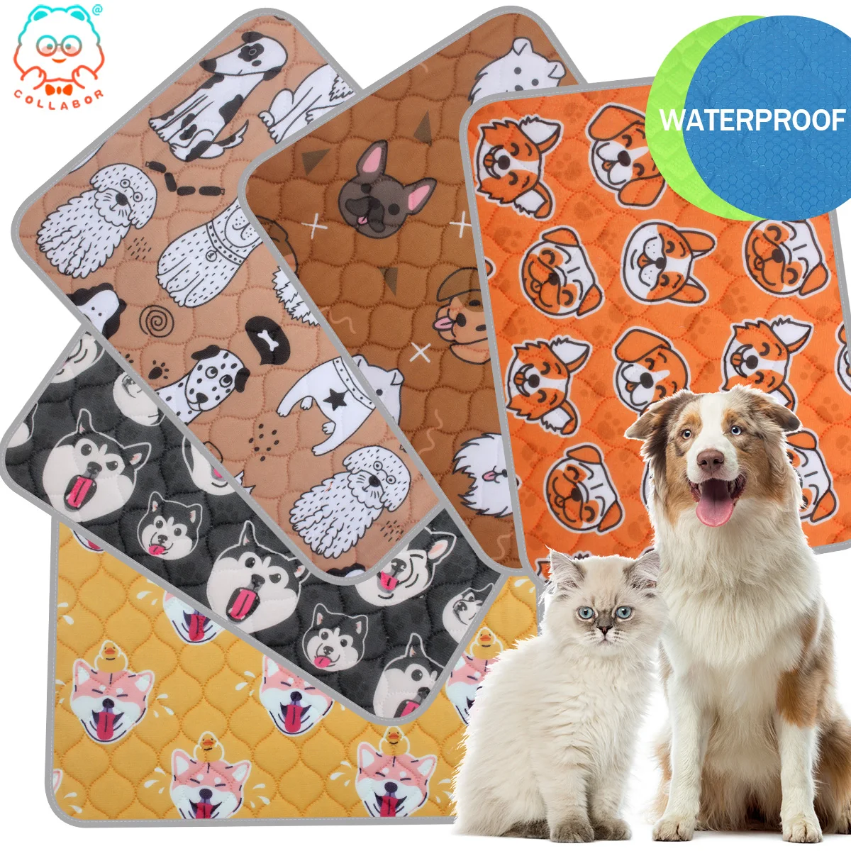 COLLABOR 10 Colors Print stock Reusable 60x60 pee pad wholesale Manufacturer pee pad 5 Layer Washable round pee pad Absorble