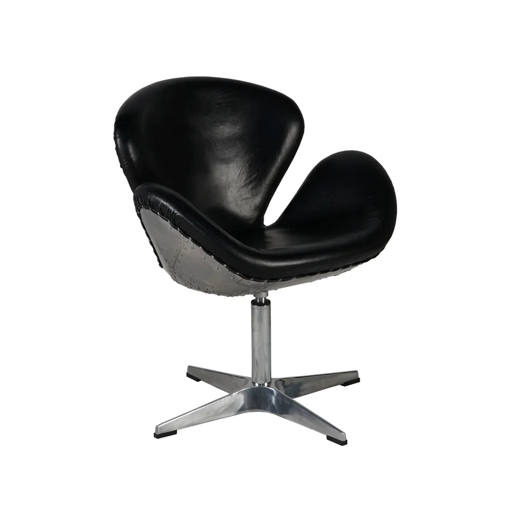 aviator modern industrial style aluminum leather rotatable office furniture leisure meeting room wing chair