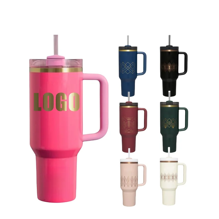Laser engraving 40 oz powder coated Quenched cup Stainless Steel vacuum Cream 40 oz copper cup with handle