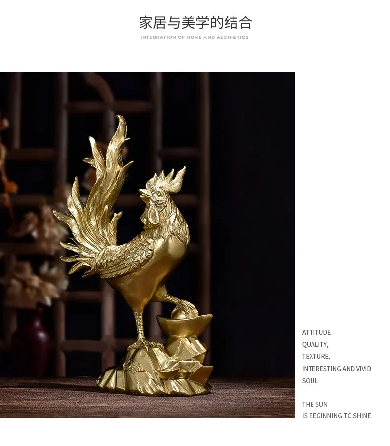 Resin Material Pure copper rooster ornaments Chinese style golden rooster Yuanbao chicken home living room handicraft ornaments.jpg