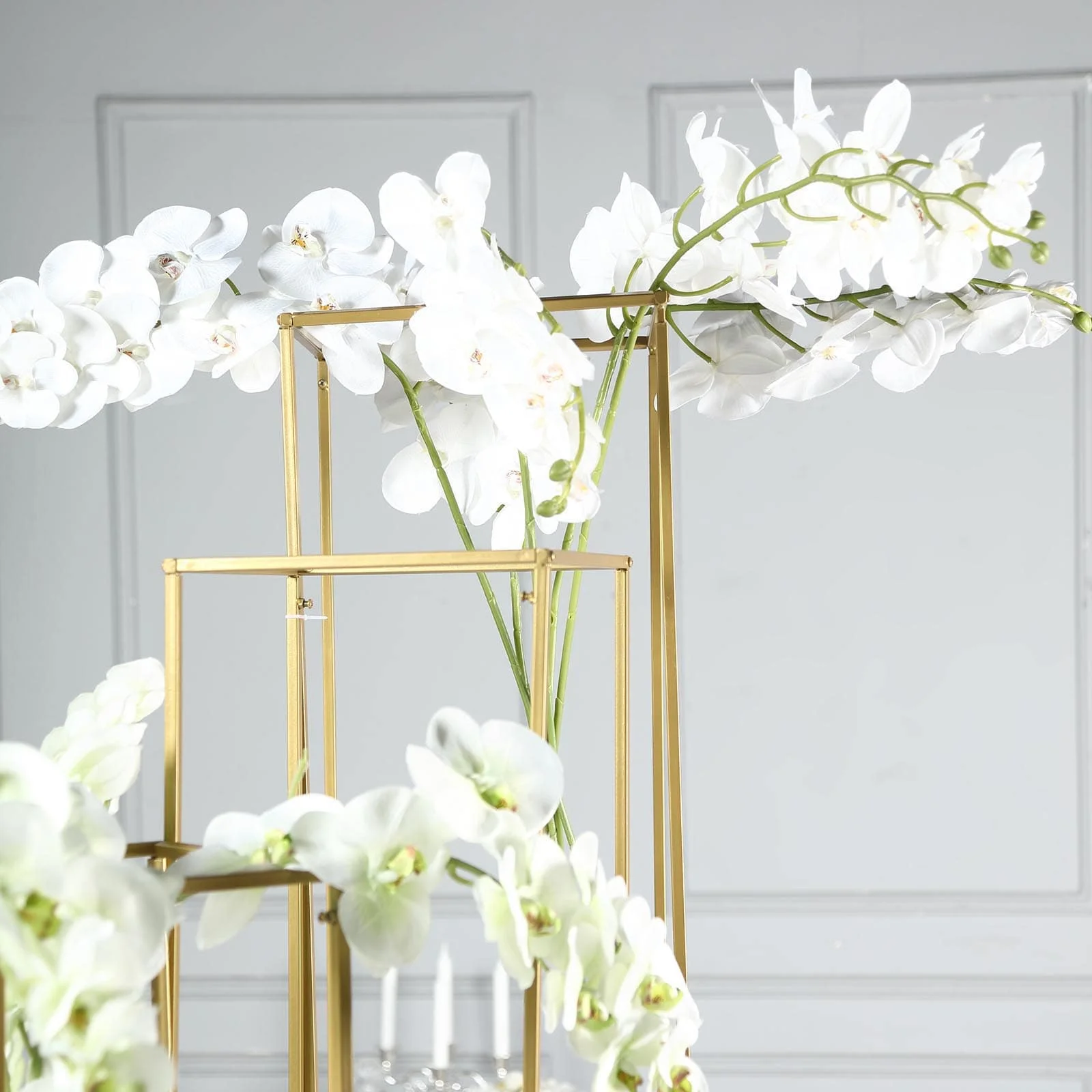 Home wedding decoration centerpieces rectangular metal gold flower ball stand table centerpieces