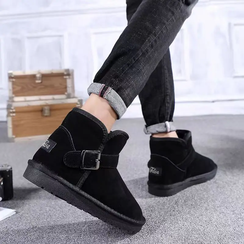 5848 Winter Warm Plush Thick Leather Short Boots Martin Boots Thick Plush Snow Boots Waterproof For Men