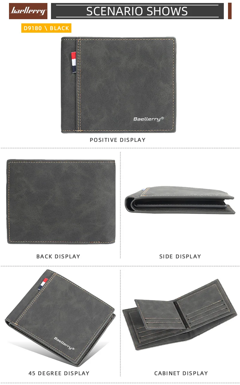 Baellerry Mens Slim Wallet  PU Leather Short Minimalist Wallet with Card Holder