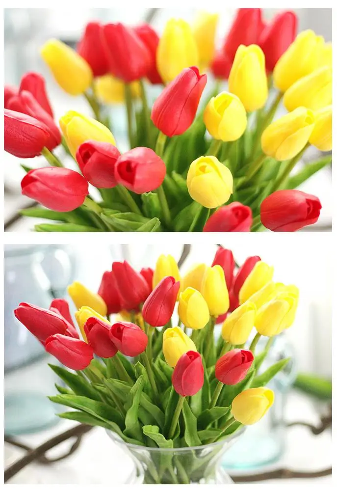 cheap Factory wholesale mini PU silk flowers wedding home faux flowers artificial flowers tulip