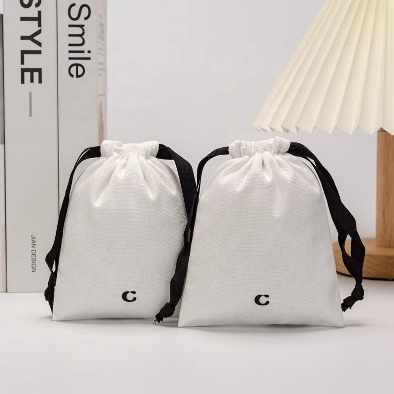 Eco Custom Drawstring White Cotton Canvas  Bag Plain Small Cotton Drawstring Tea Bag With Logo Printed