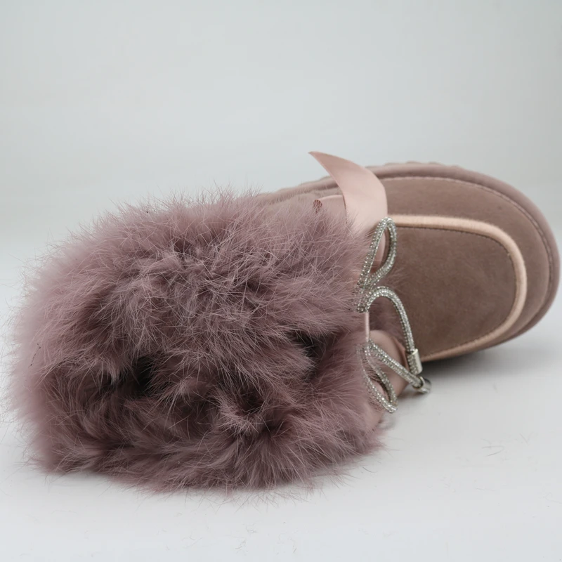 Women Winter Warm Snow Boots Soft Thicken Bowknot Flat Bottom Round Head Shoes