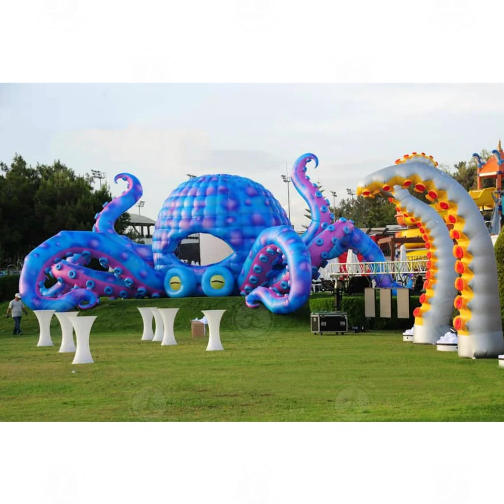 10m Giant Inflatable DJ Octopus Cabin Background Wall Booth Balloon EyeCatching Event Stage Decoration Toy