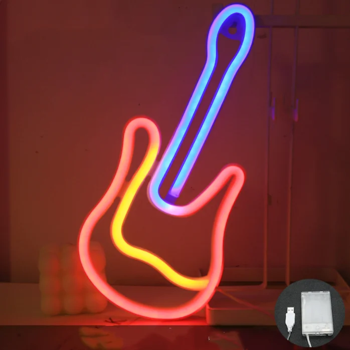 Music Art Hanging Usb Battery Operated Neon Light Night Lamp Led Guitar Neon Sign For Wall Kids Room Party Club Bar Decoration