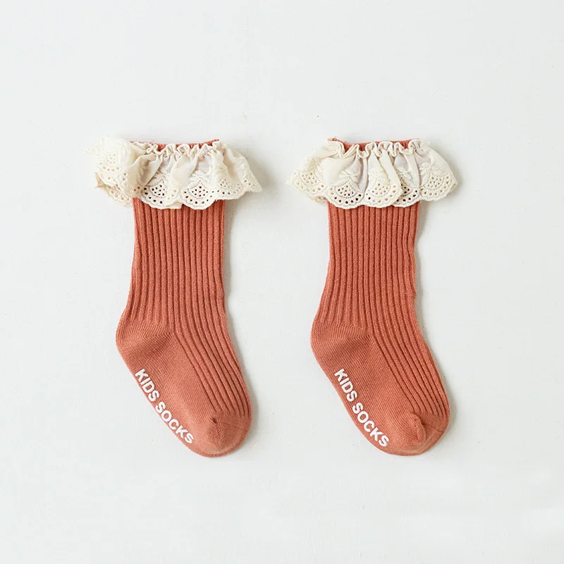 New High Quality Cotton Lace Ruffle Princess Ribbed Anti-slip Baby Socks