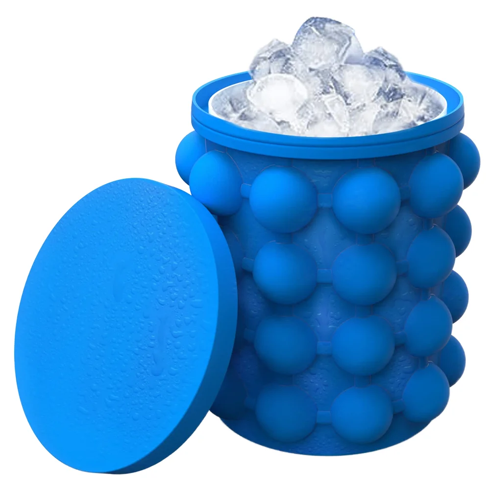 2 in 1 round Portable Silicone Ice Cube Maker and Ice Trays Large Classic Design Classic Style Plastic Ice Bucket for Camping