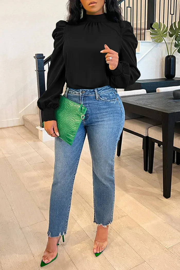 GX231B Fashion 2023 Spring Ladies Fashion Tops Long Puff Sleeve Blouses Women Shirt