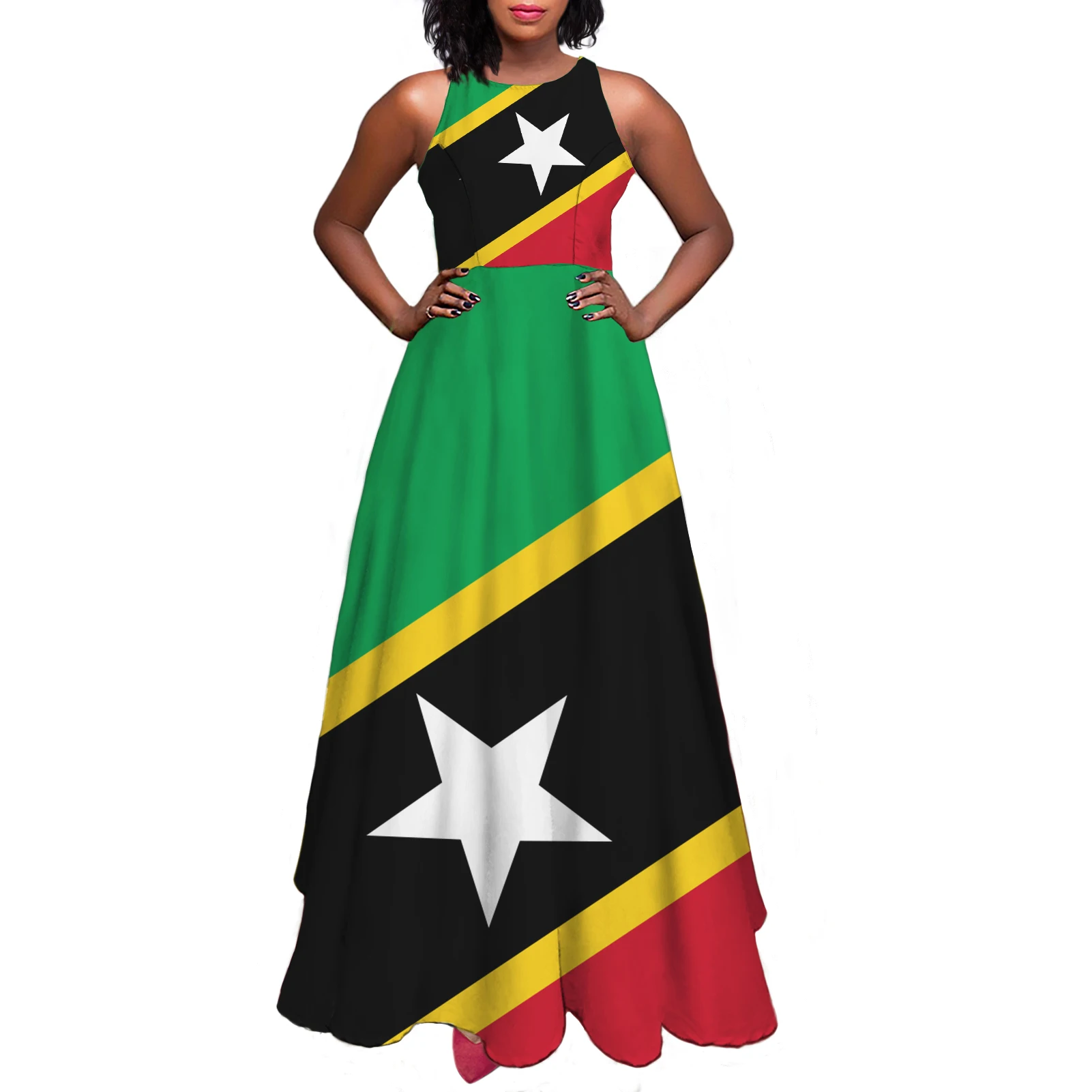 MOQ 1 saint kitt Traditional Long Maxi Dresses caribbean flags Women Long Dress Wholesale Costumes Customize Logo Design
