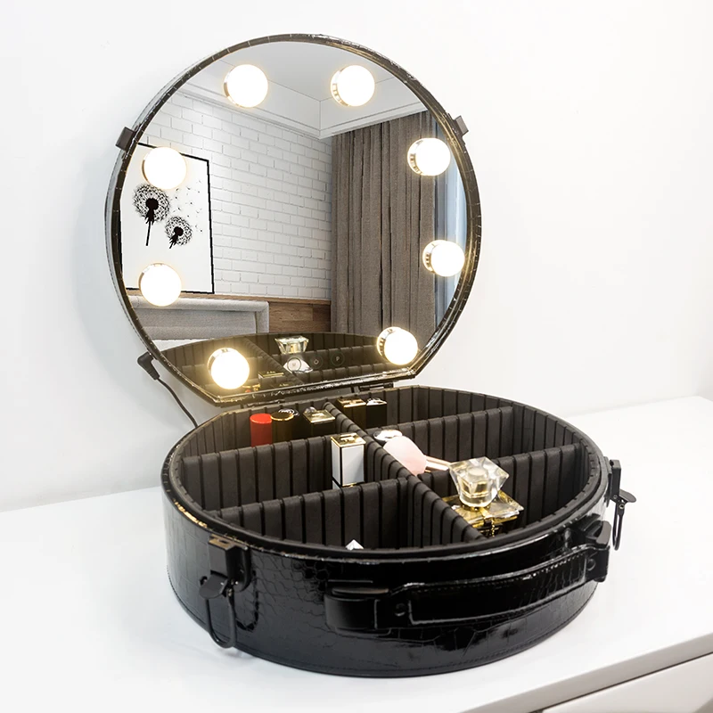Multi Function Makeup Case With Led Light High end Black Vanity Case For Traveling (1600250192638)