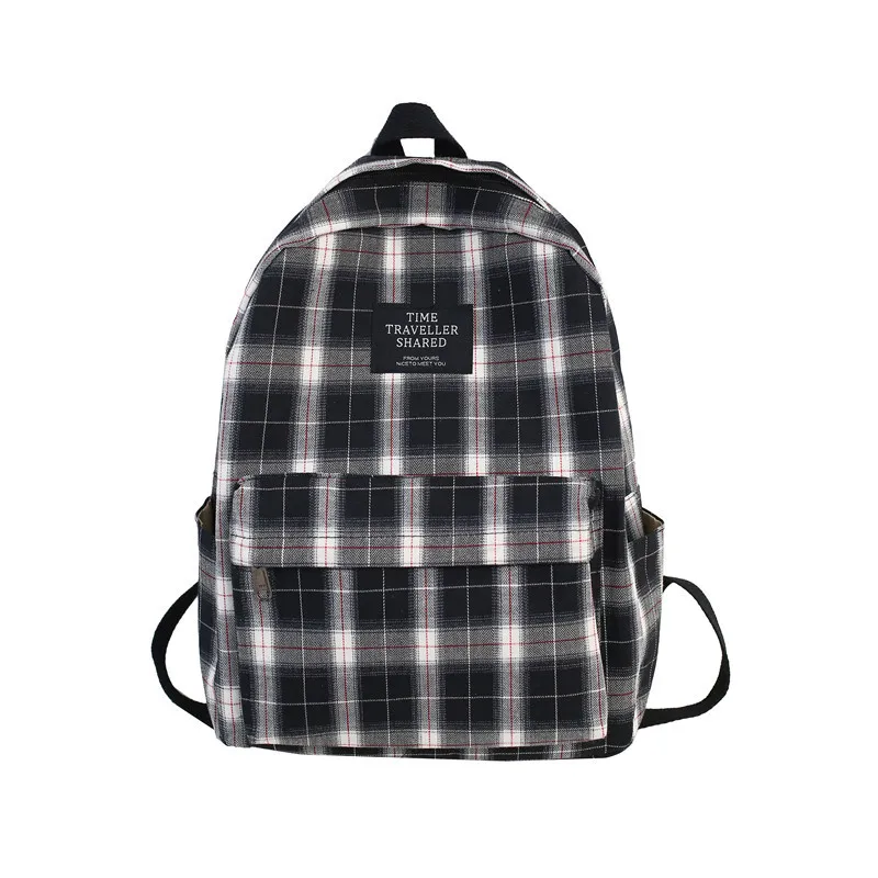 Fashion Wholesale Factory Plaid Pattern Travel Double Shoulder Bag Canvas Girls Daypack Students Teenager Casual School Backpack