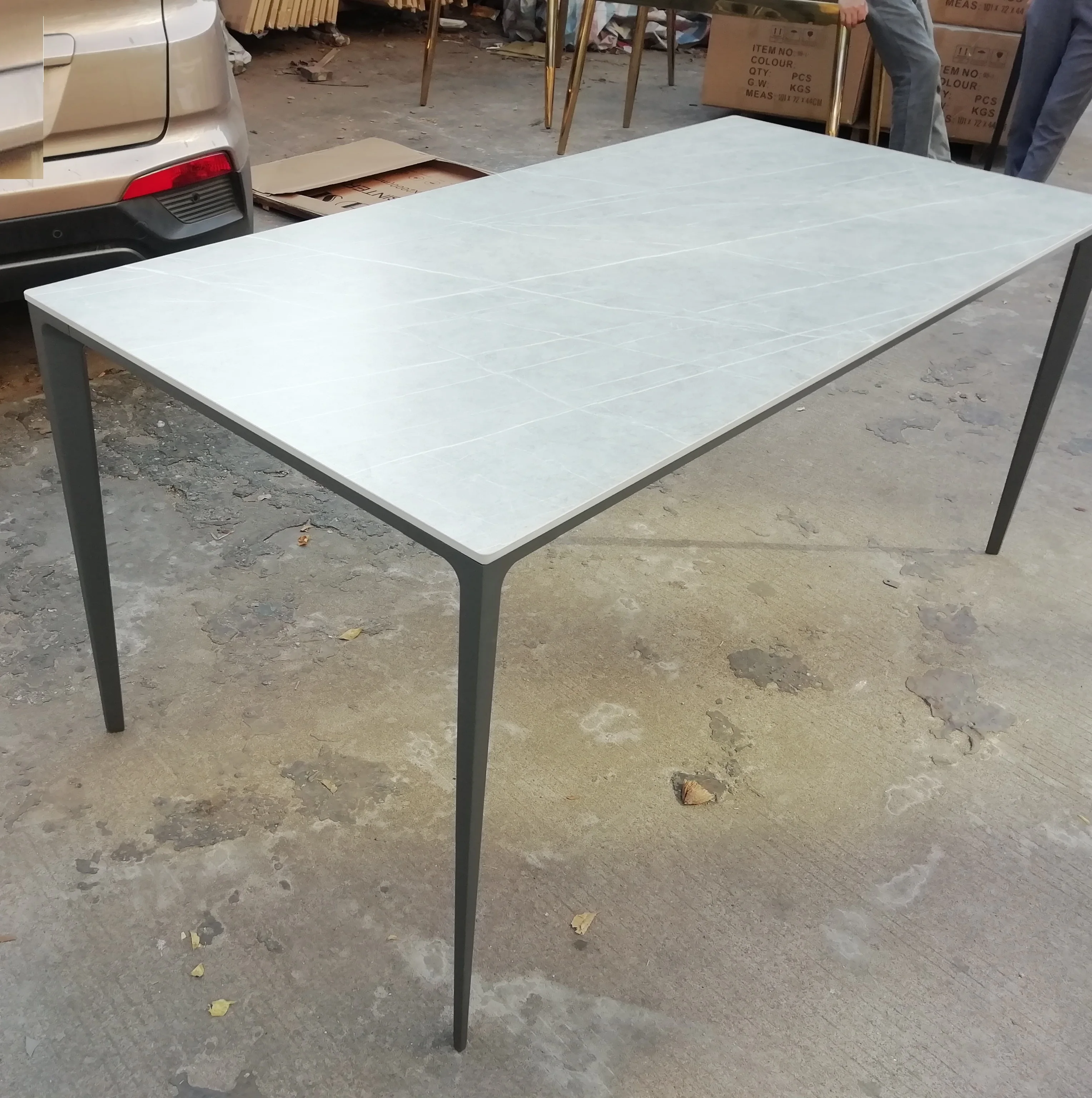 12 mm straight corner grey ceramic dining table
