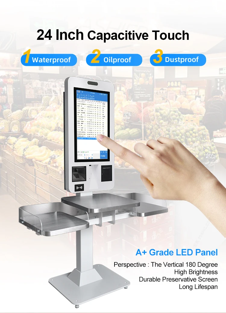 JSJ88-LR Pos System Terminal Self Ordering Capacitive Touch Screen All In One Touch Billing Machine Self-service Kiosk