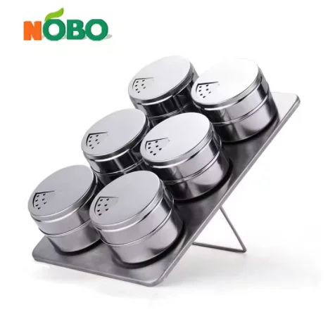Round Seasonings Storage Containers with Shaker Clear Top Lid Stainless Steel Magnetic Spice Jar