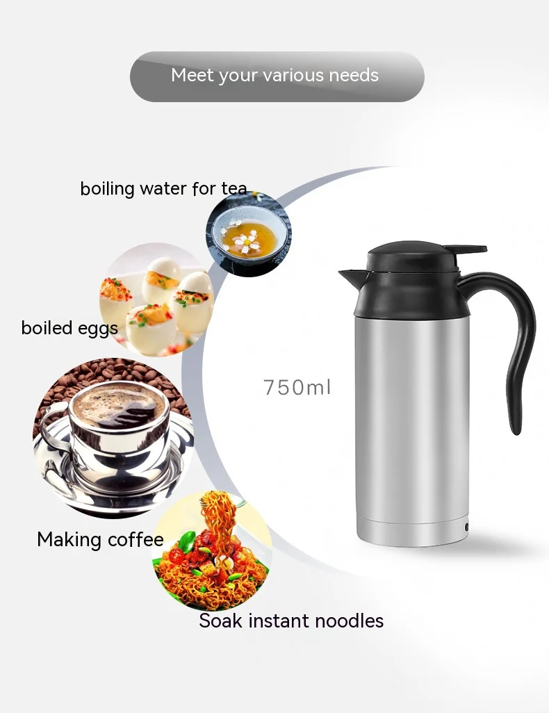 12/24 V Car Electric Kettle Large Capacity Stainless Steel Boiling Water Cup Heating Hot Water Bottle