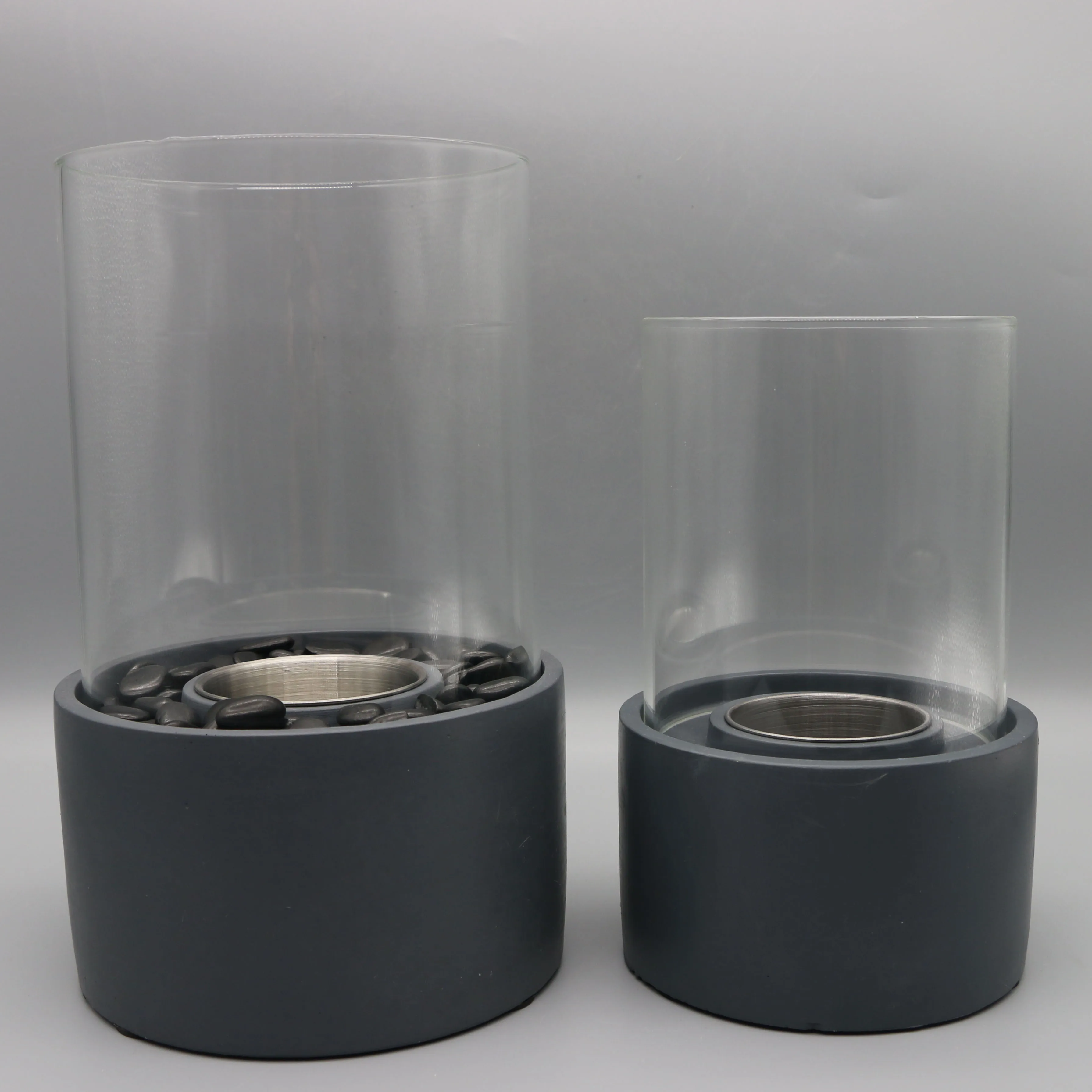 New design round indoor fire pit with glass wind guard decoration stone