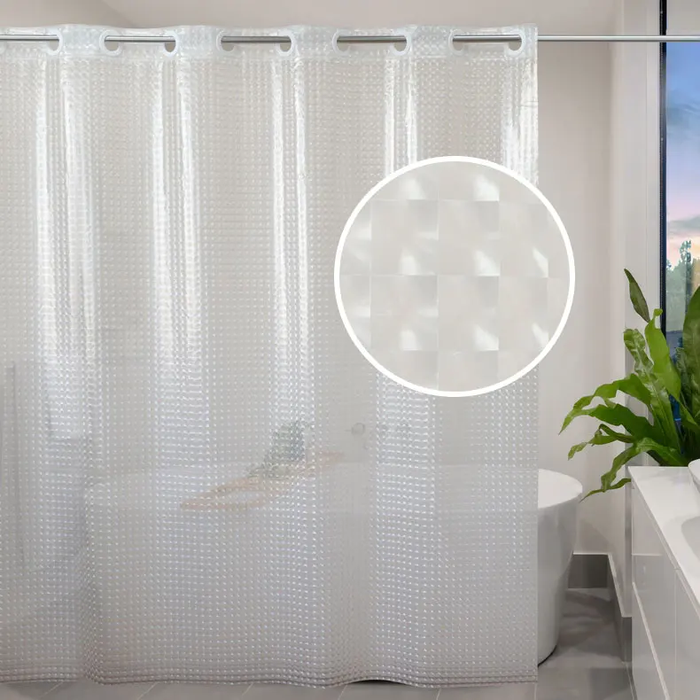 Hotel Translucent 3D Embossed Soft Plastic Shower Curtain