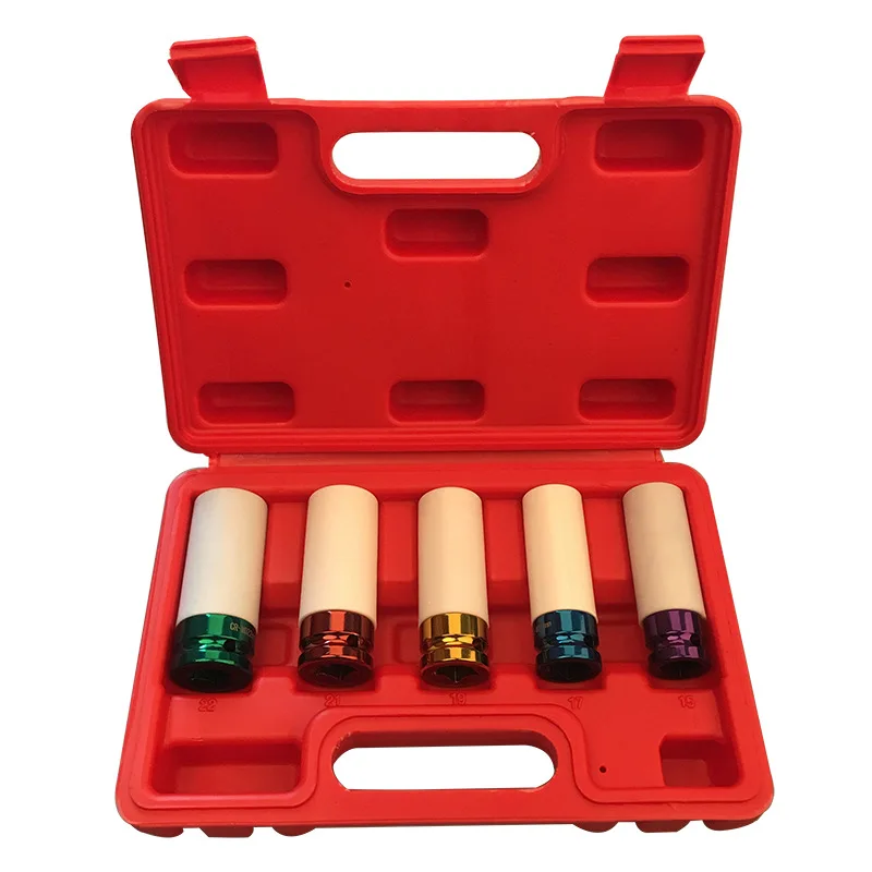 5PCS Protective Outer Sheath Prevents Damage Wheels Small 1/2 Dr Thin Wall Impact Socket Set
