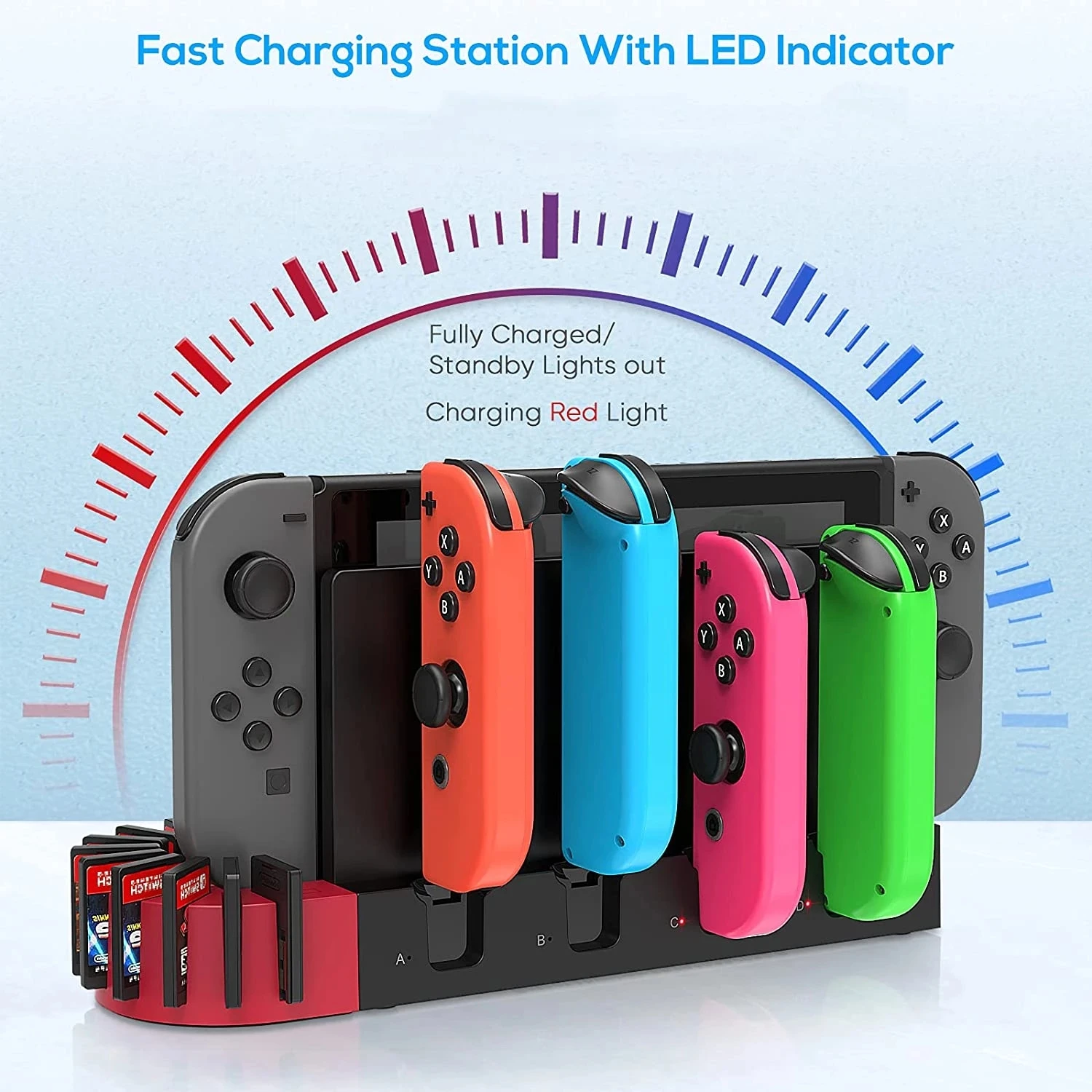 Док-станция для зарядки совместим с Nintendo Switch OLED/переключатель пульт дистанционного управления и Pro контроллер с 9 игровых дисков слотов для карт