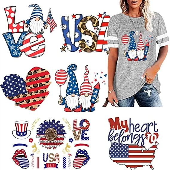 US Independence Day Iron on Heat Transfer Fourth of July Washable  Decal Sticker for Sweatshirt T-Shirt Jeans Coat Jackets