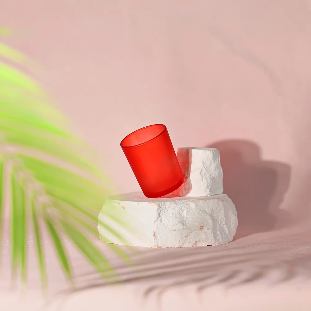 Luxury Crystal Frosted Matte Red Glass Candle Jars Container With Meta Lid Bamboo Wood Cork Lid 8oz 10oz 12oz 16oz