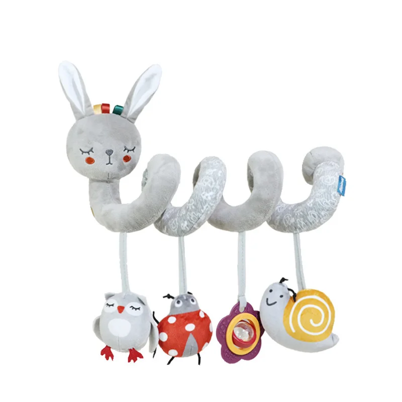 Gray plush animals Activity Spiral baby toy Rabbit Lion Elephant Stroller hanging toy