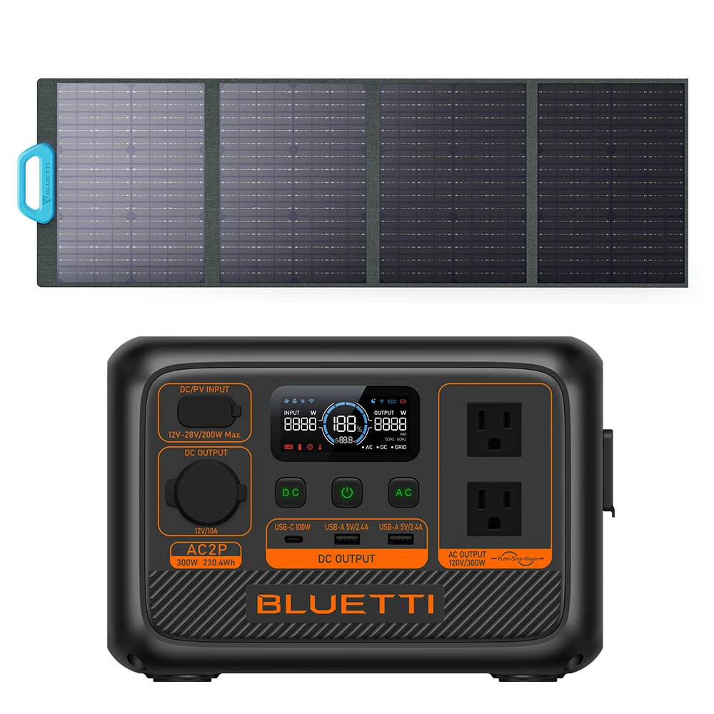 Bluetti AC2P 300Wat 230Wh New Products Portable Power Station Power Bank 60000mah With Solar Panel PV120 Solar System