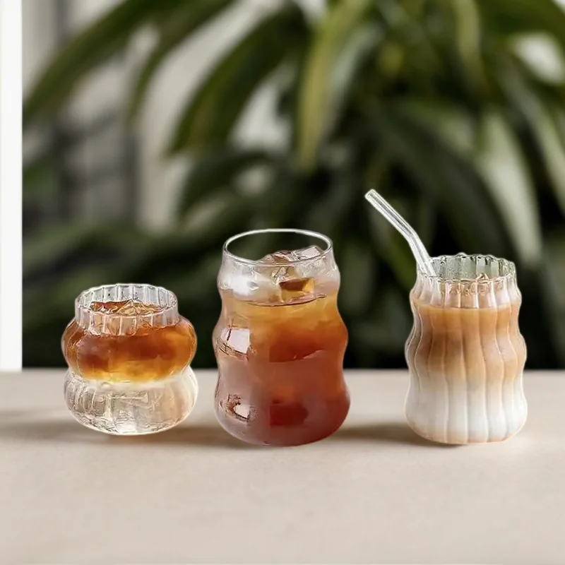 Vertical strip High borosilicate glass thread cup Modern Fashion large capacity Fruit Juice bubble tea glass ice coffee mug
