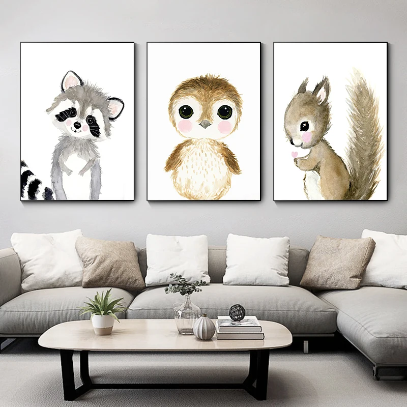 Cartoon Animal Canvas Painting Cute Zebra Panda Giraffe Lion Elephant Children Bedroom Room Poster Wall Art Home Decoration