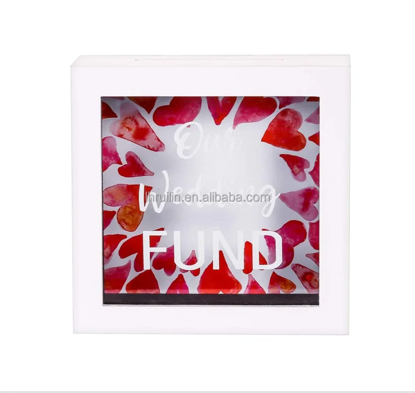 6*6inch  Wooden Transparent Money Can Coin Saving Box Piggy Bank Storage Wooden Money Coin Box