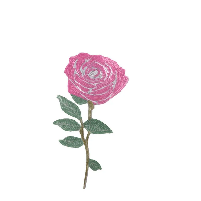 High Quality Sequined Rose Flower Appliques Iron On Sequins Denim Patch Embroidered Patches