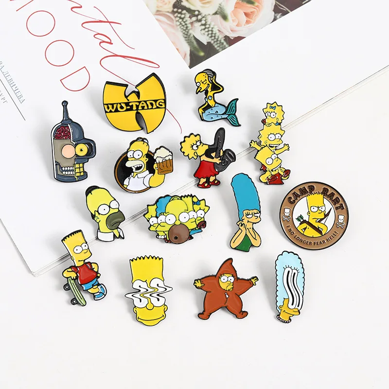 Wowei Wholesale Custom Metal Cute Cartoon Anime Simpsons Funny Personality Badges Lapel Pins For Clothes