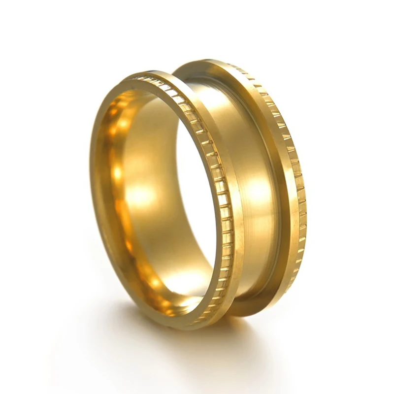 Hot Sale European 316L Titanium Steel Grooved Inlay Ring Multi Colors Core Blank Ring For Men Women
