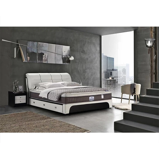 Modern Smart Leather King Bed Wood Beds Bedroom Furniture Set