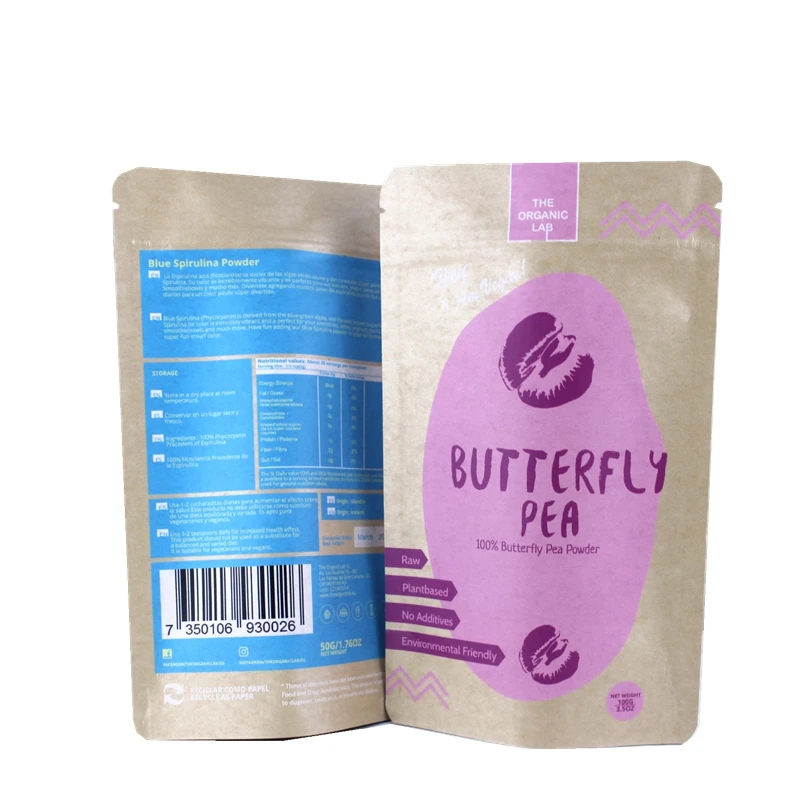 Цифровая печать многоразовая коричневая крафт-бумага стоячая молния мешок пищевой мешочек