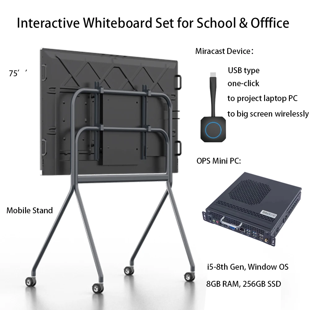 LONTON 75 Inch Interactive Board Usb Trace Touch Smart Electronic Wireless Interactive Whiteboard with Factory Wholesale Price