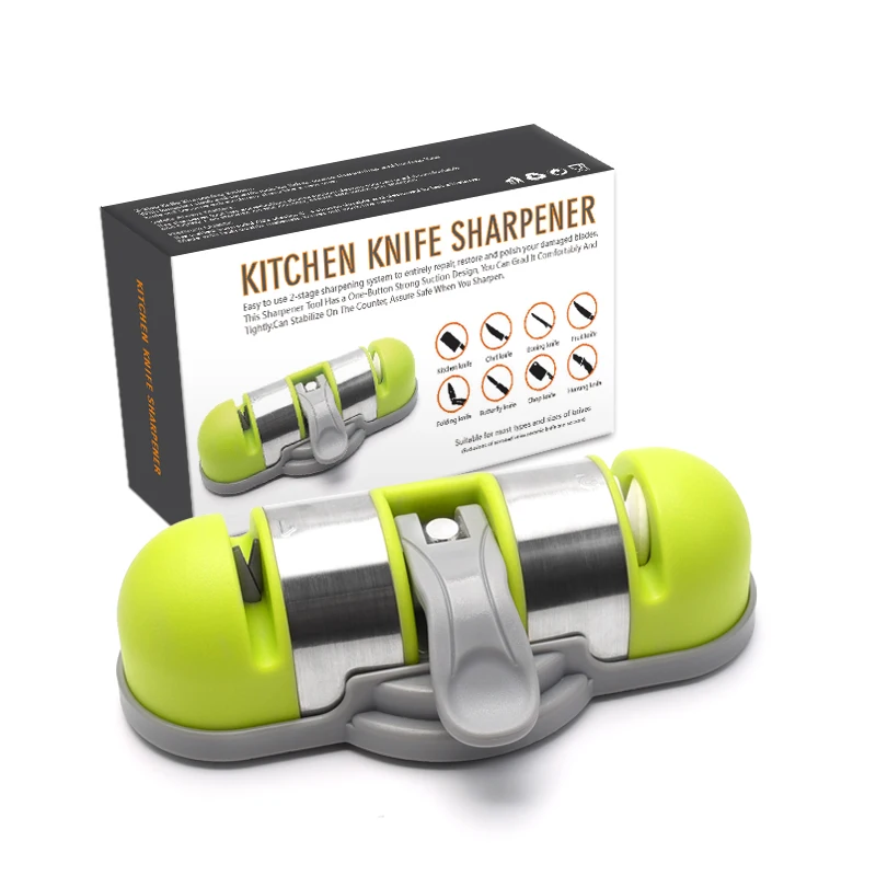 Kitchen gadgets 2-stage tungsten ceramic rod manual knife sharpener with non-slip chassis