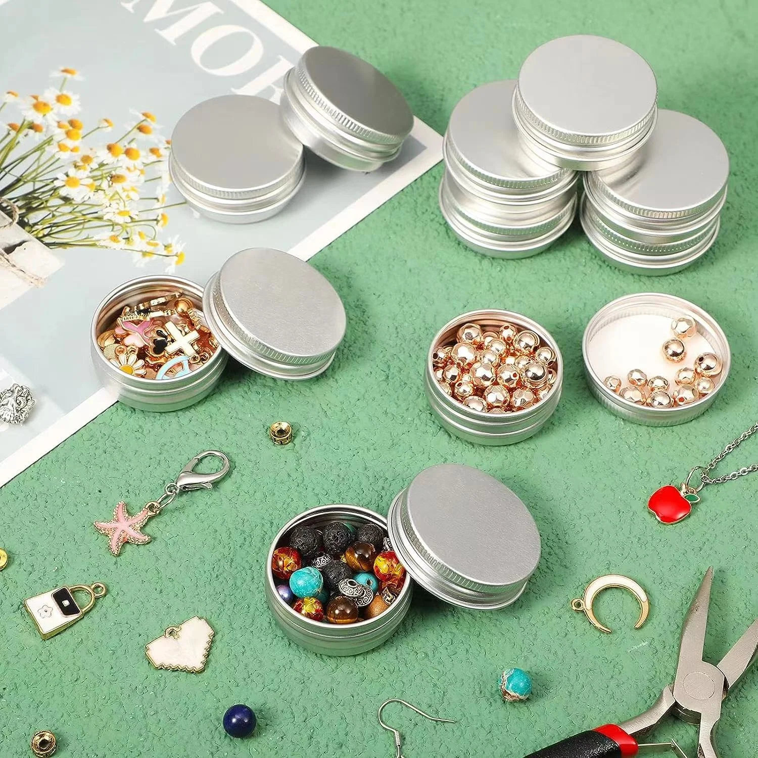 15ml 0.5Oz silver lip balm Aluminum tin cans cosmetic jars refillable container with screw lid